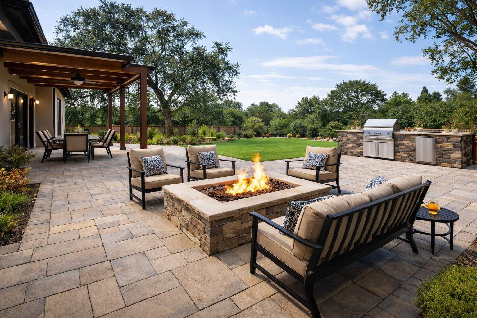 Paver Patio with outdoor fireplace
