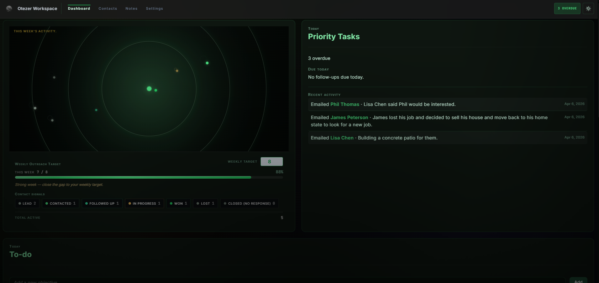 Otezer CRM — pipeline and workspace screenshot